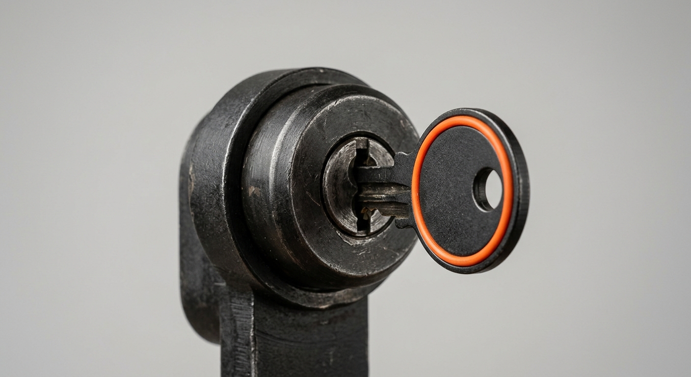 A key being withdrawn from a lock, representing revoking the credentials of a retired AI agent