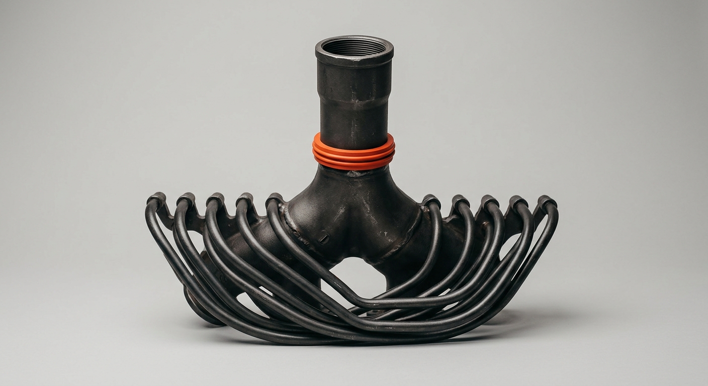 Many alerts correlated into a single incident, illustrated as a metal manifold merging pipes into one outlet