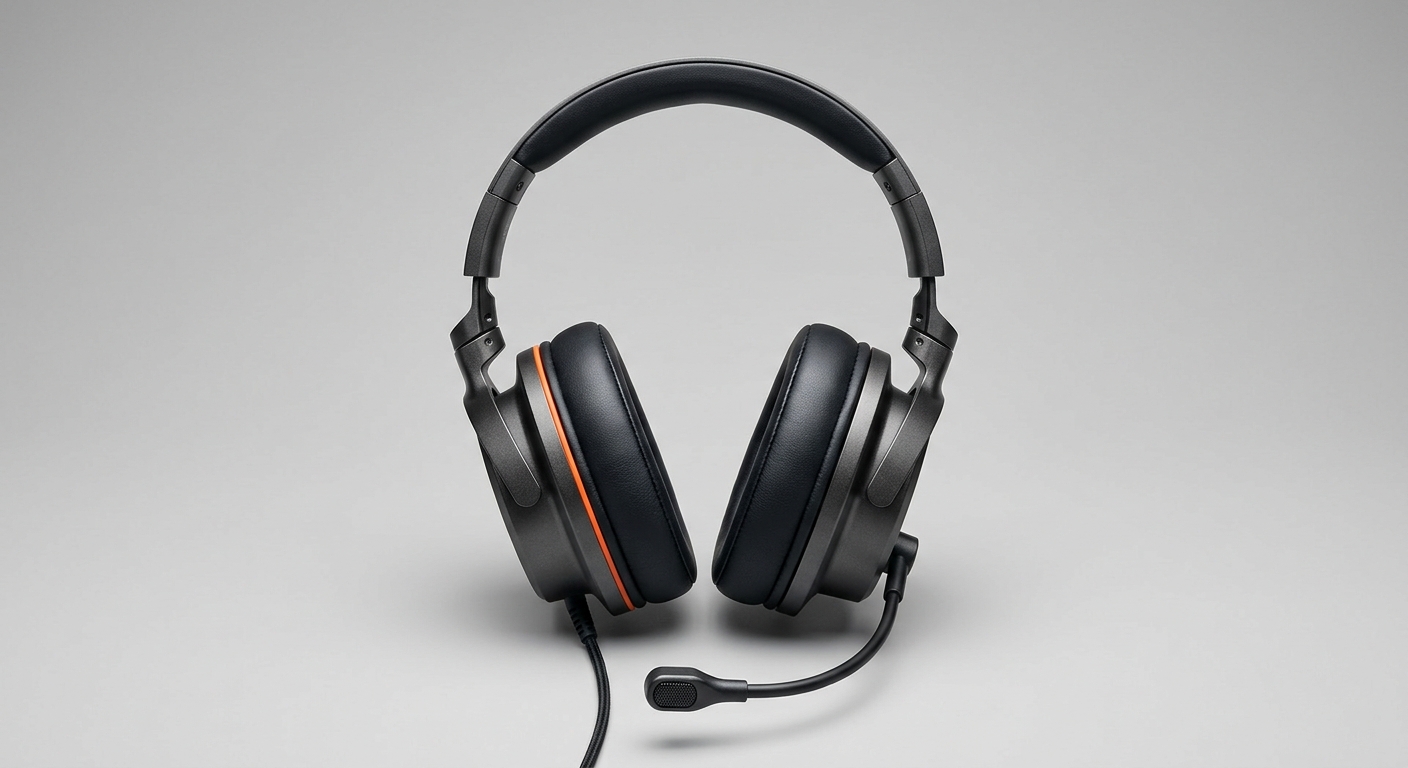 A dark metal customer-support headset with an orange accent ring, representing autonomous AI support agents