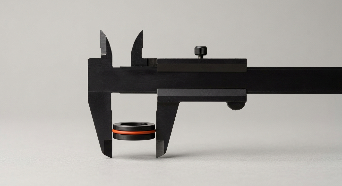 A precision caliper measuring a machined component, representing AI-enabled quality management and CAPA tooling
