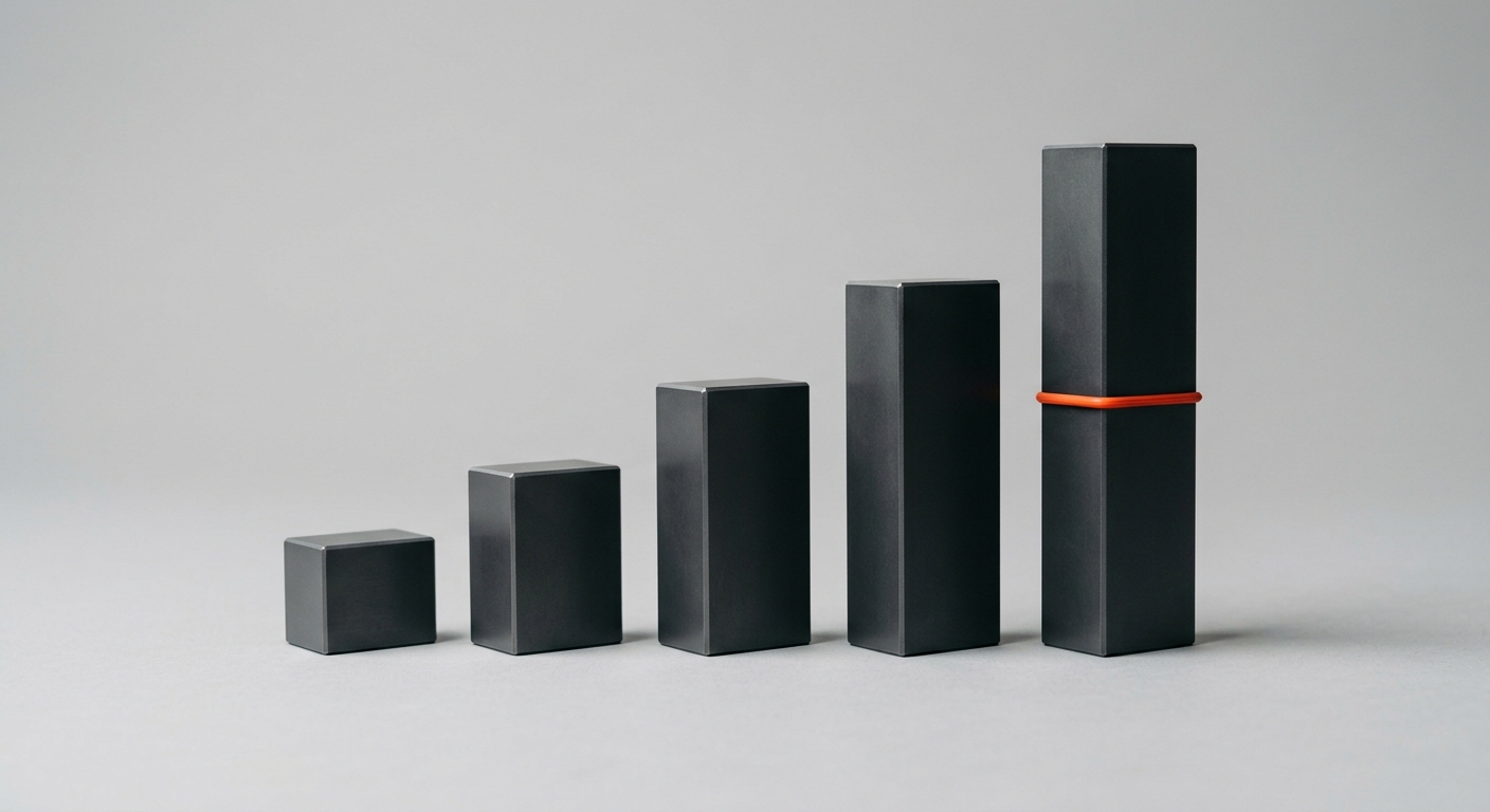 Precision gauge blocks in ascending order, representing measuring each quality tool against the same standard