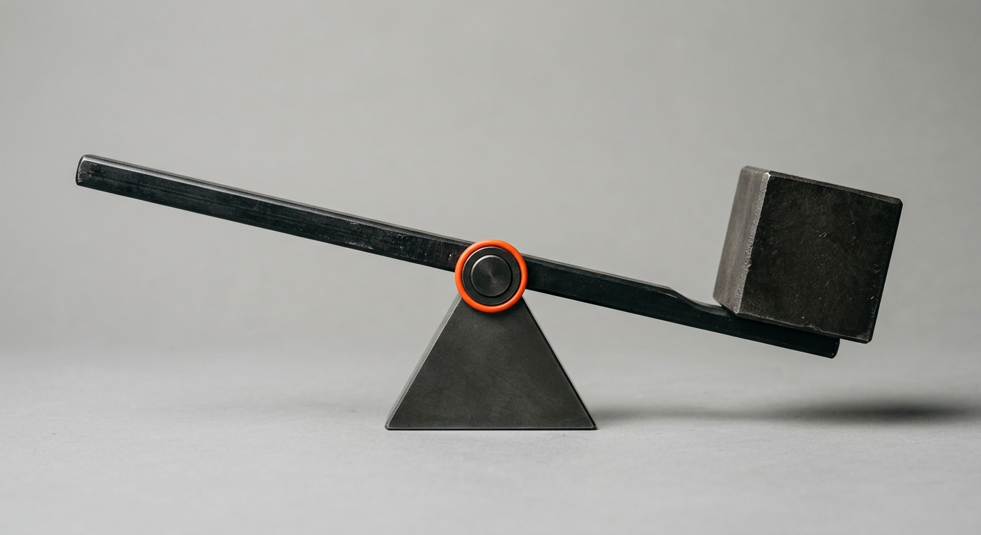 A metal lever lifting a heavy block on a fulcrum, representing leverage from AI employees