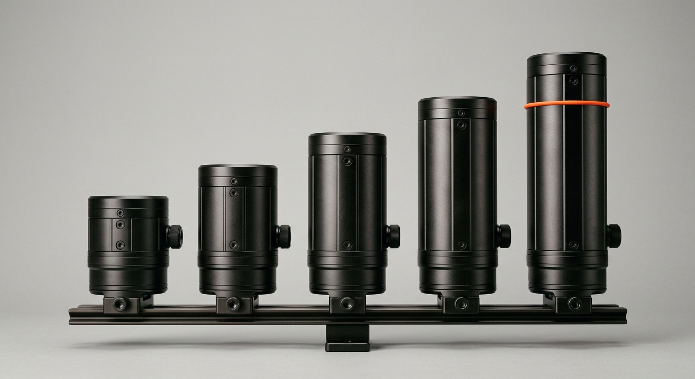 Five dark metal modules connected in a row and rising in height, the tallest ringed in orange, representing a multi-step outreach sequence that builds toward a booked meeting