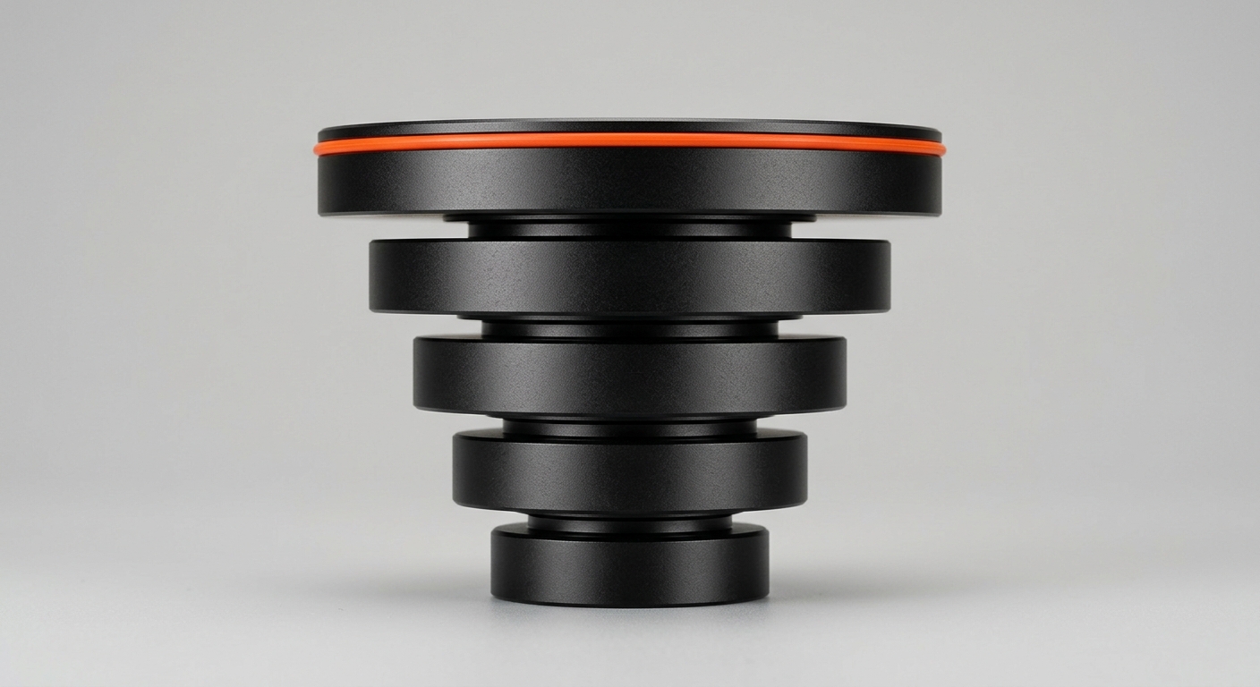 Ascending stacked metal discs representing expertise built in graduated stages, from junior to expert