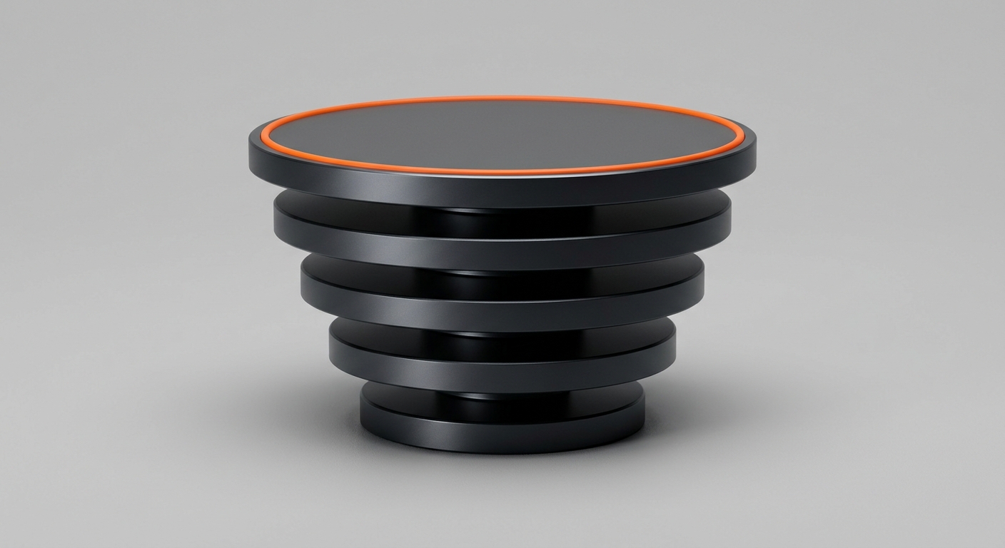 Graduated dark metal discs with an orange ring, representing tiered goodwill decisions within policy