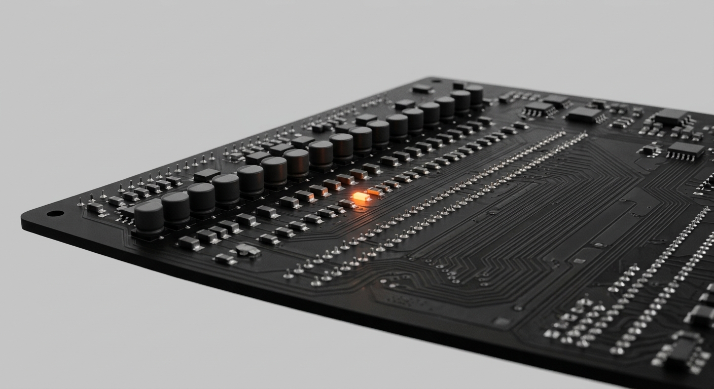 Abstrakte geometrische Bloecke in Orange und Blau als Symbol fuer strukturierte Compliance-Bausteine