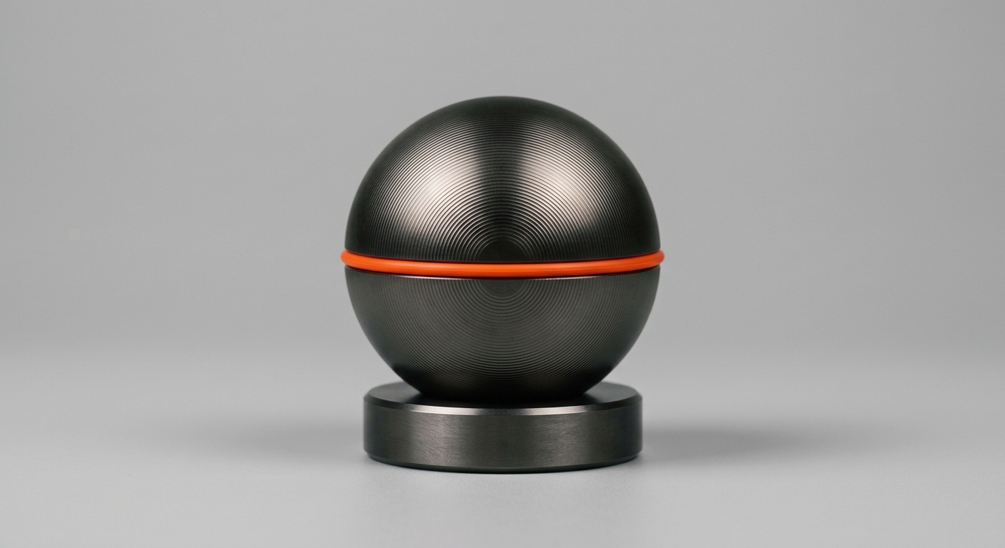 A machined metal memory core with an orange band, a metaphor for a Company Brain that holds durable company knowledge