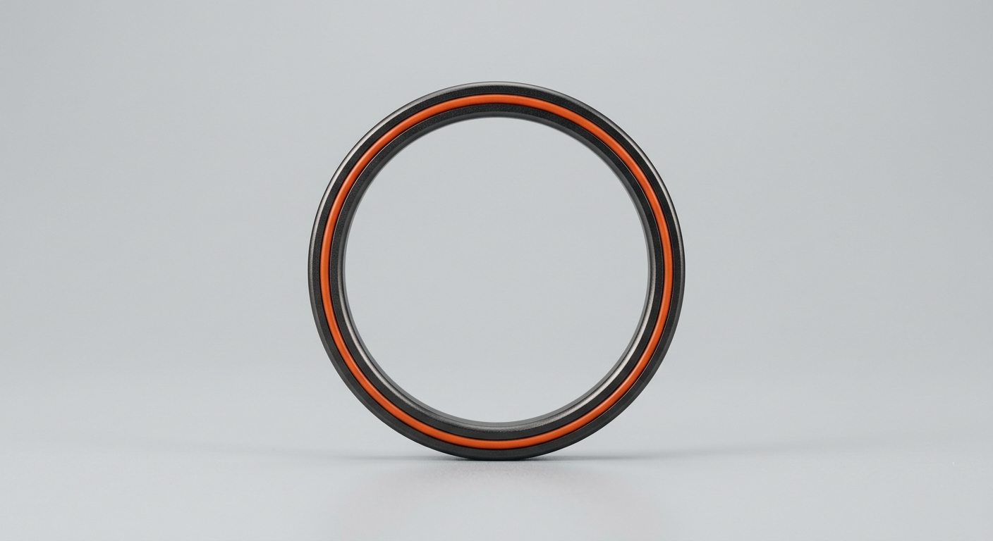 A single unbroken dark metal ring with an orange band running around it, representing a continuous company memory that closes the loop so knowledge is retained rather than forgotten