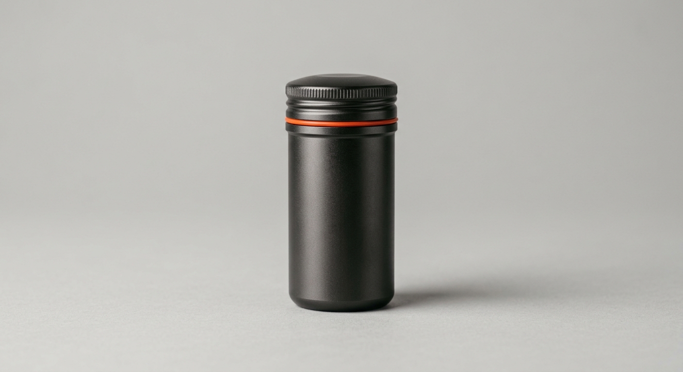 A sealed dark metal capsule with an orange gasket ring, representing a departing employee's knowledge captured and preserved in company memory that survives turnover