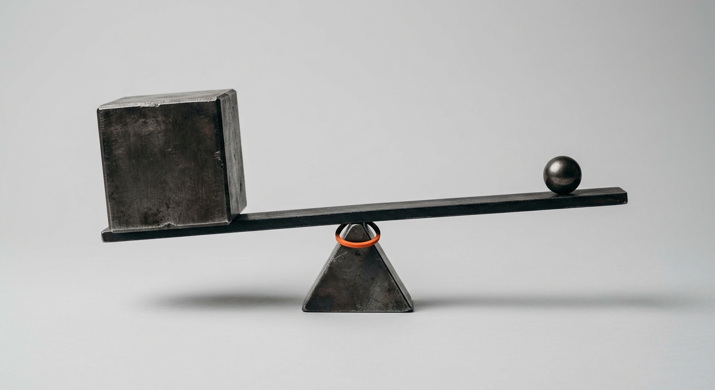 A lever lifting a heavy block with a small counterweight, illustrating leverage rather than added headcount