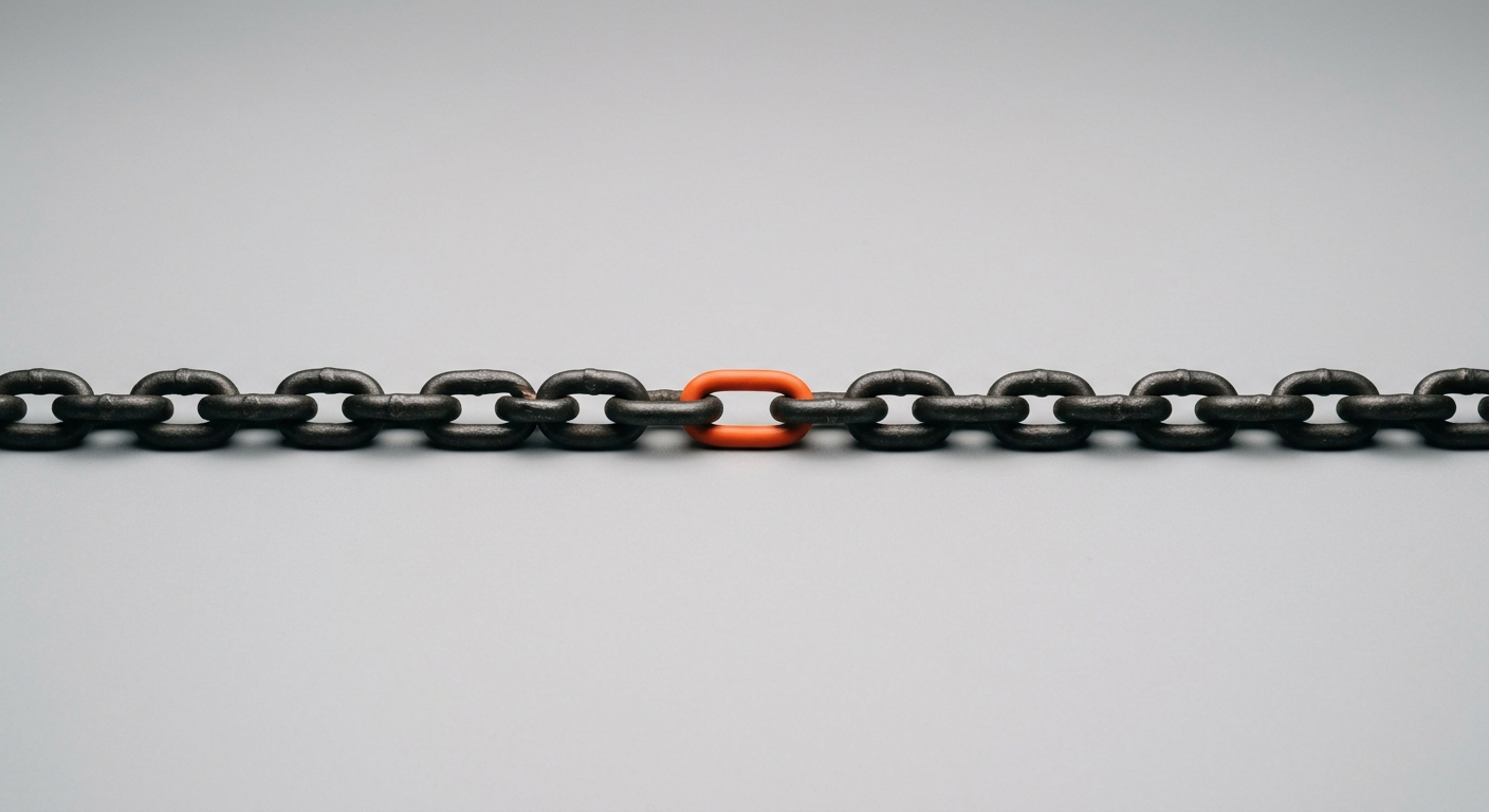 An unbroken chain of metal links representing knowledge continuity carried across every shift change